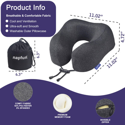 napfun Neck Pillow for Travel, Memory Foam Airplane Pillow