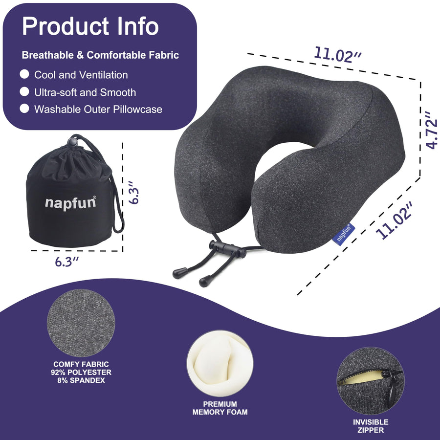 napfun Neck Pillow for Travel, Memory Foam Airplane Pillow