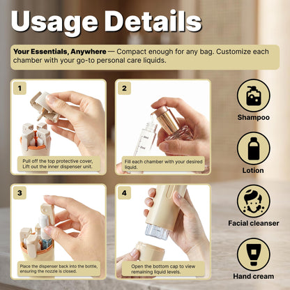 4-in-1 Leakproof Refillable Travel Pump Bottle Set