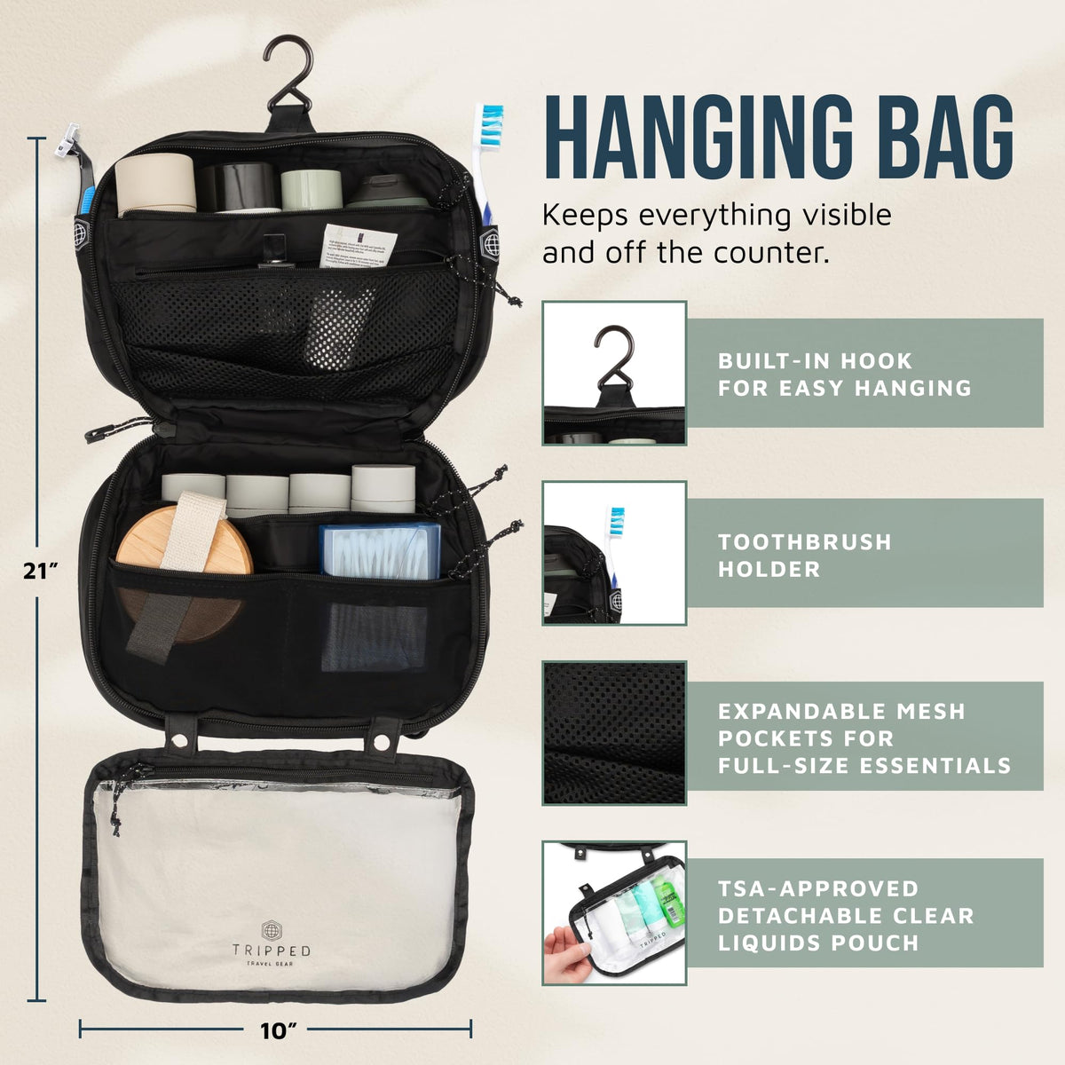 3-Piece Travel Toiletry Bag Set with Organized Storage