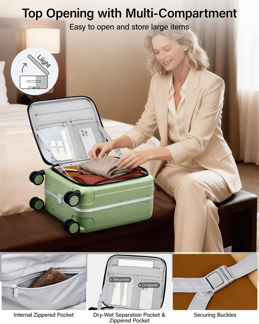 Hanke 16 20 24 26 Inch Carry On Suitcase PC Hardshell Luggage Top Open Aluminum Frame Rolling Suitcases with Wheels Travel Luggage for Womem Men