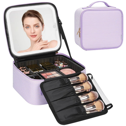 Travel Makeup Case with Built-In LED Mirror