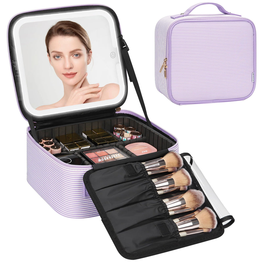 Travel Makeup Case with Built-In LED Mirror
