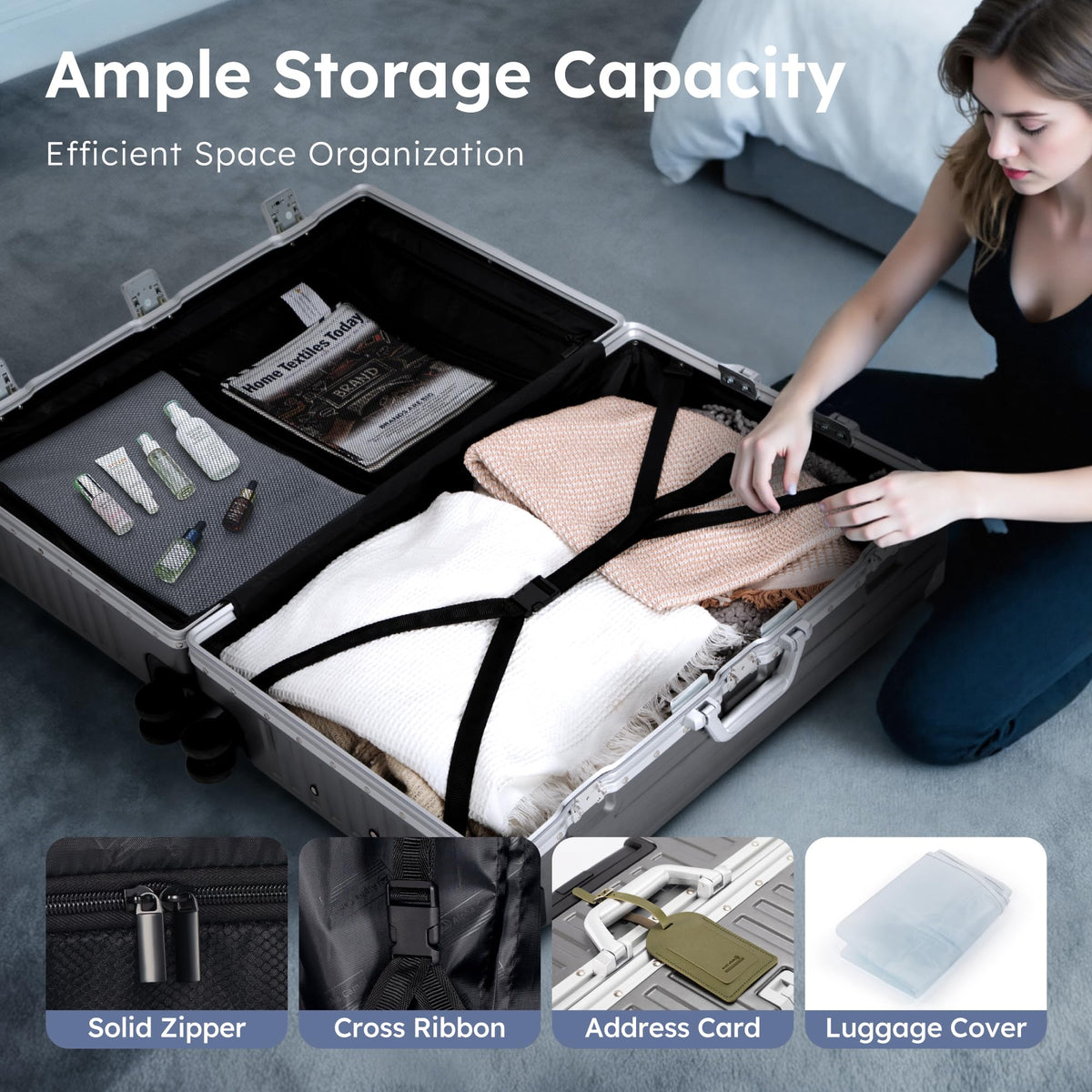 ALPHA CAMP Luggage with Aluminum Frame Zipperless Suitcase