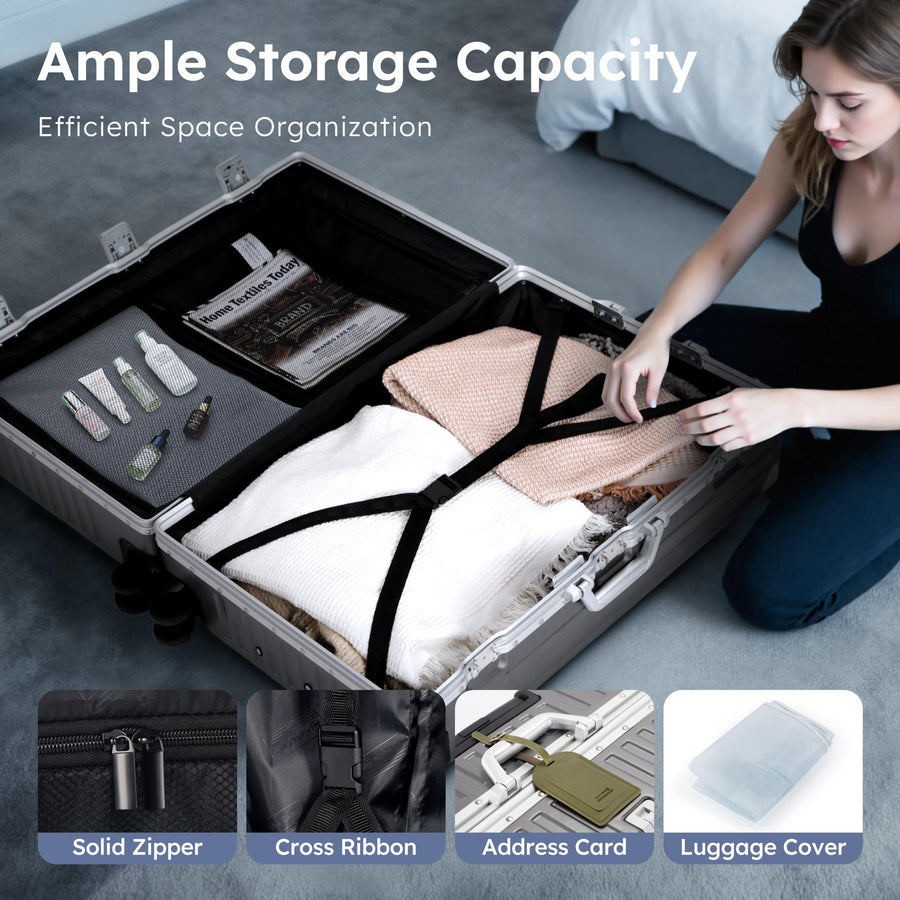 ALPHA CAMP Luggage with Aluminum Frame Zipperless Suitcase