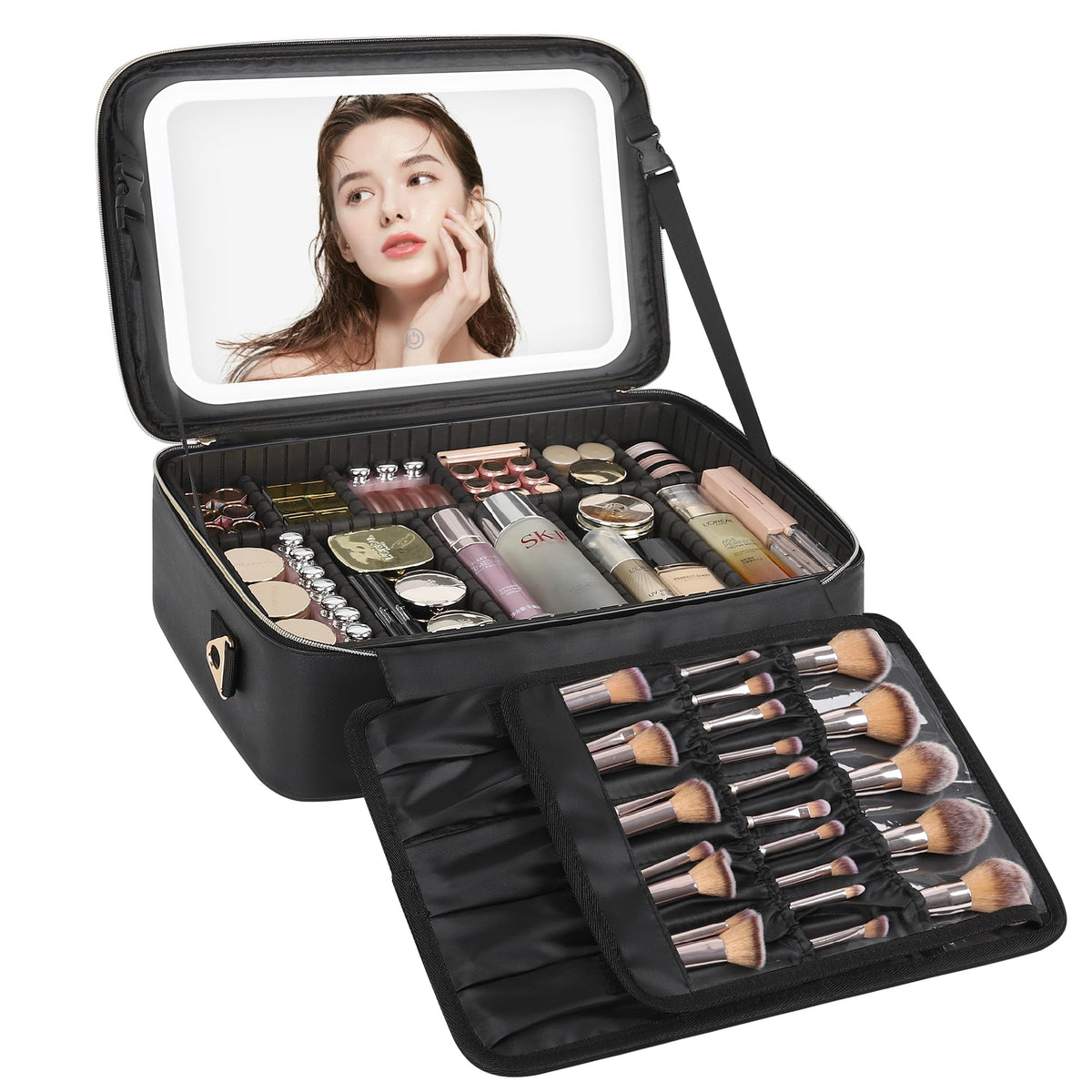 Travel Makeup Case with Built-In LED Mirror