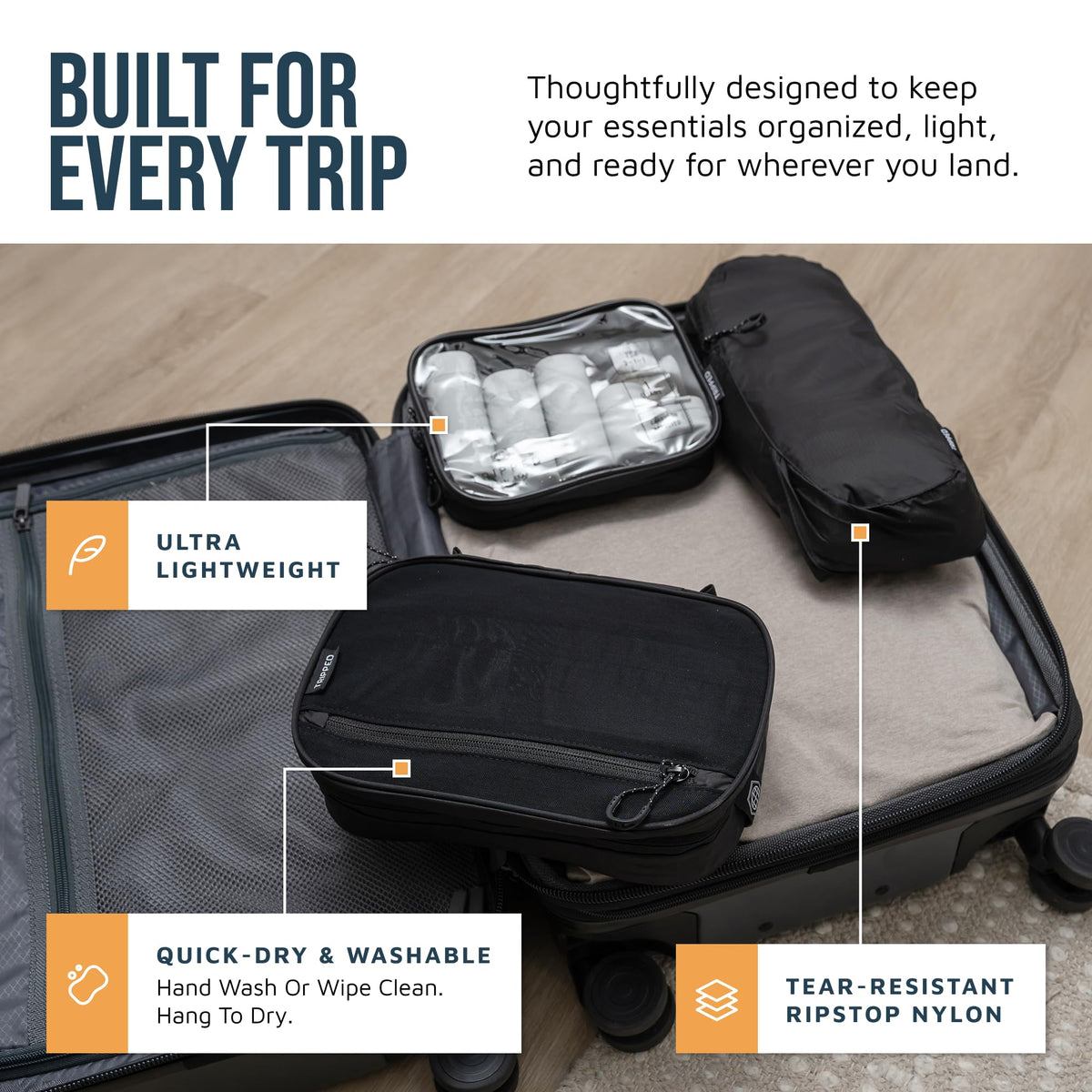 3-Piece Travel Toiletry Bag Set with Organized Storage