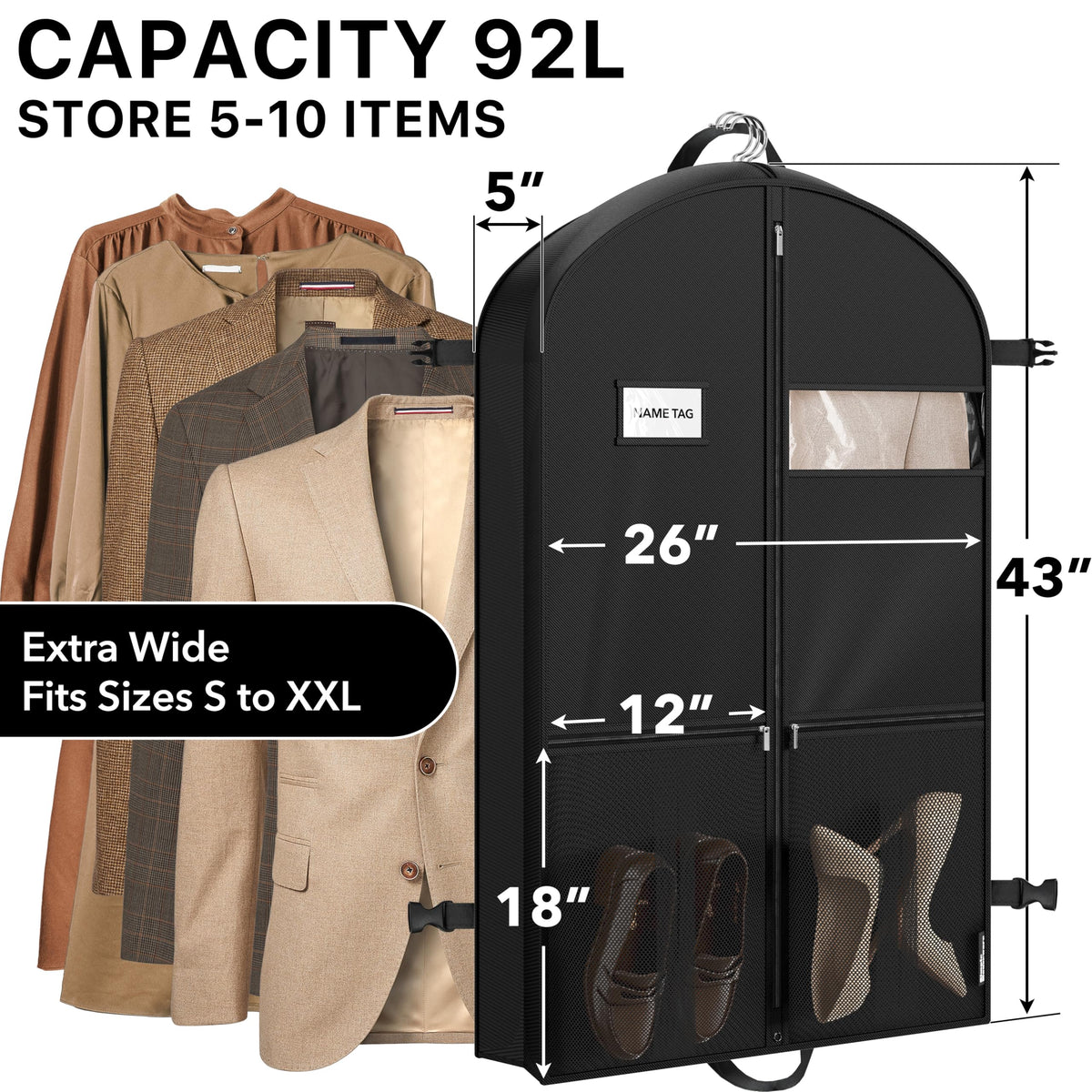 Heavy Duty Garment Bag for Suits and Dresses
