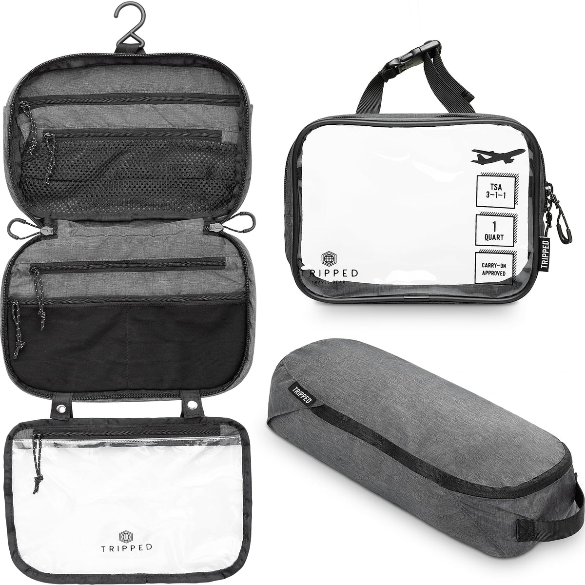 3-Piece Travel Toiletry Bag Set with Organized Storage